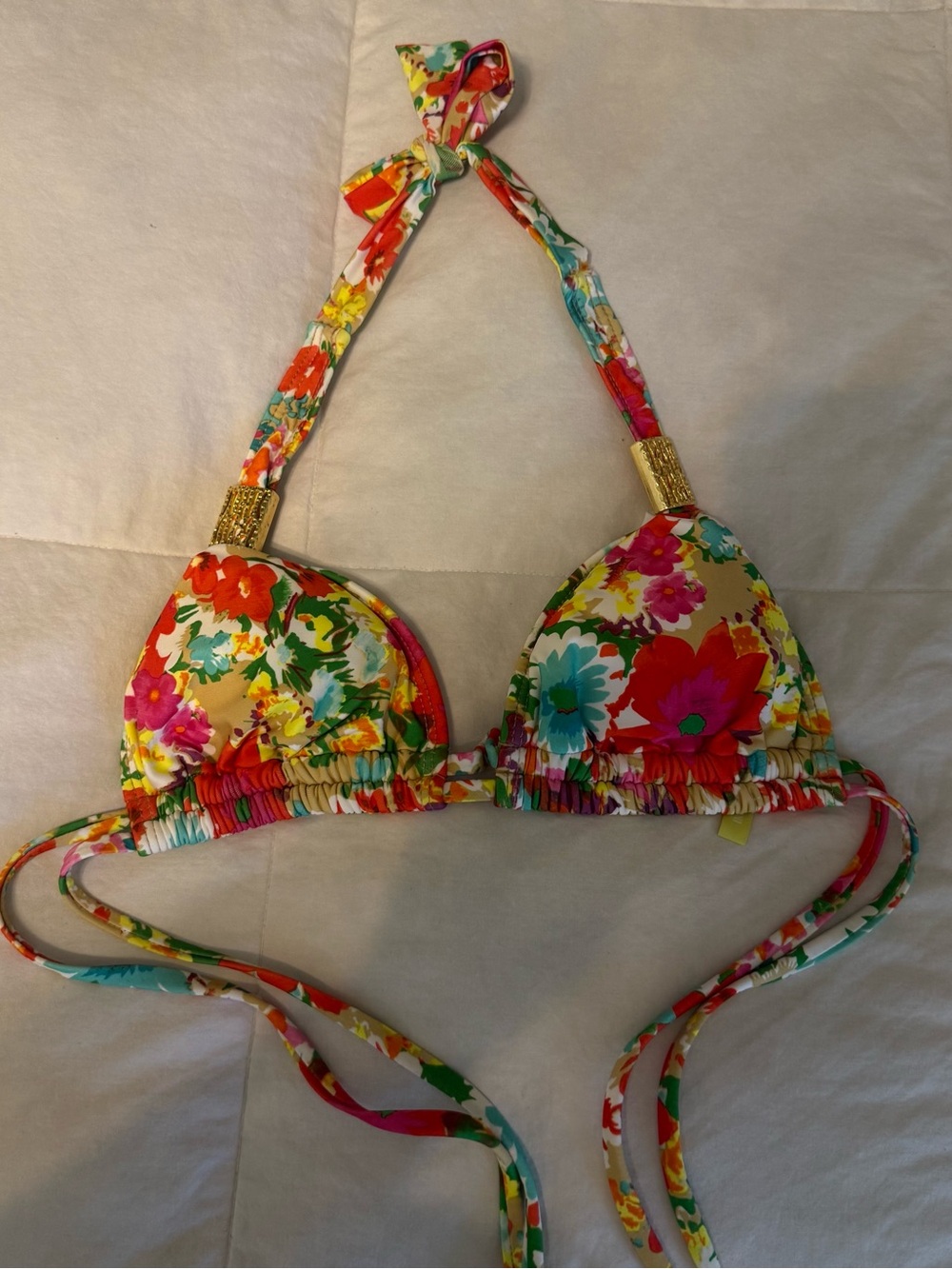 Gianni Bini Floral Halter Bikini Top - Red, Yellow, Green, Blue